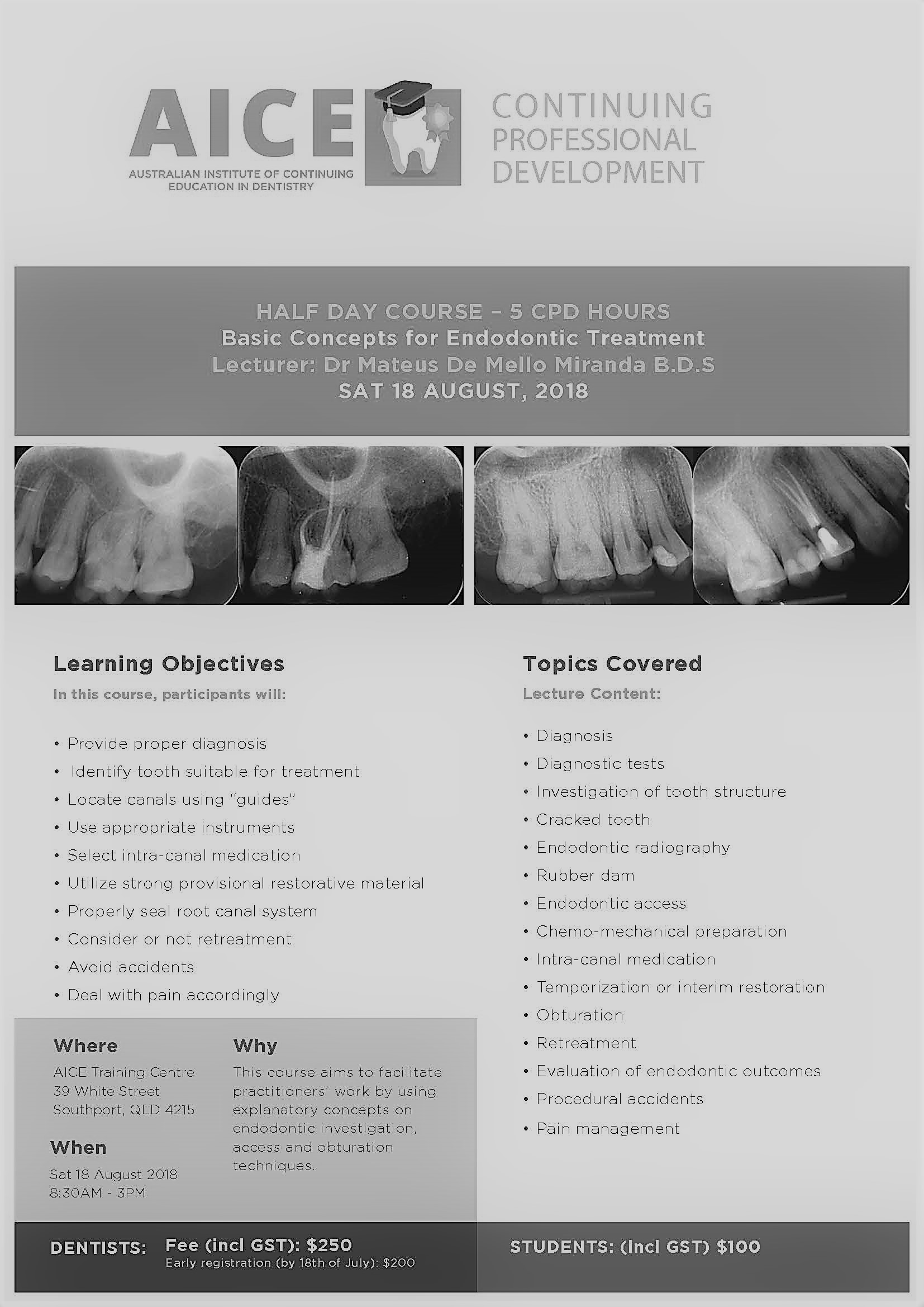 Endodontics CPD course flyer black and white